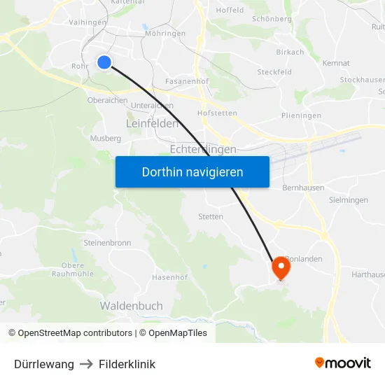 Dürrlewang to Filderklinik map