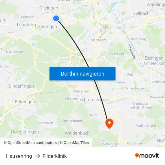 Hausenring to Filderklinik map
