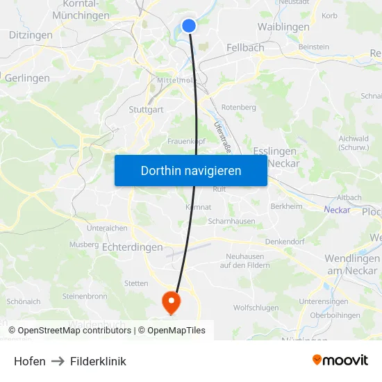 Hofen to Filderklinik map