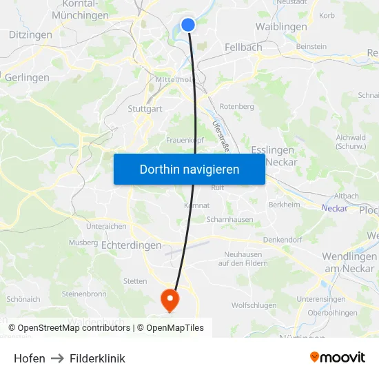 Hofen to Filderklinik map