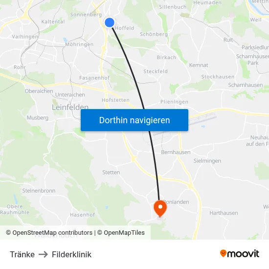 Tränke to Filderklinik map