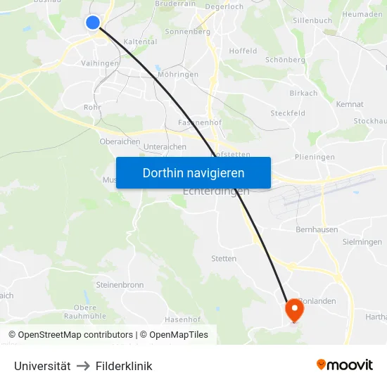 Universität to Filderklinik map