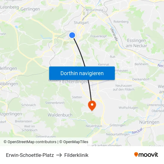 Erwin-Schoettle-Platz to Filderklinik map