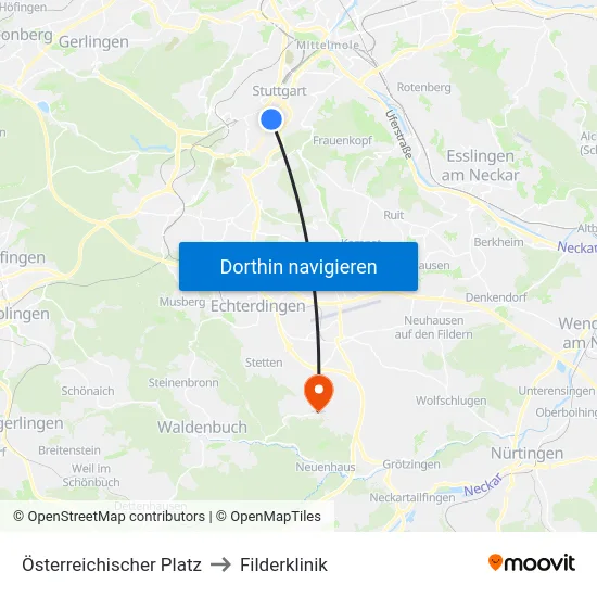 Österreichischer Platz to Filderklinik map