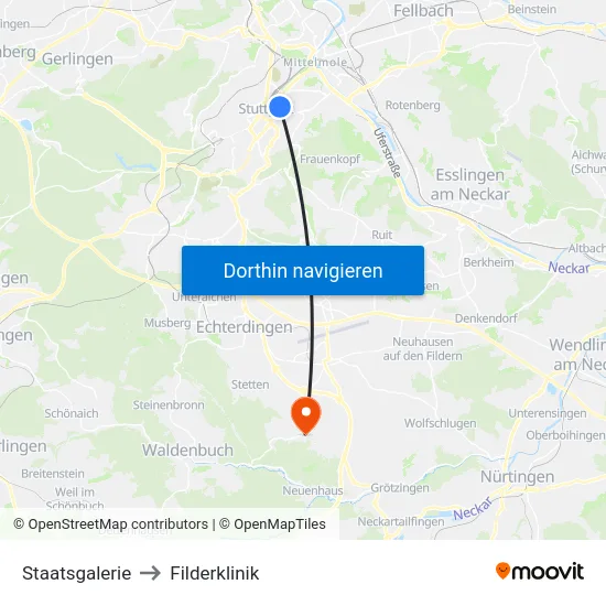 Staatsgalerie to Filderklinik map