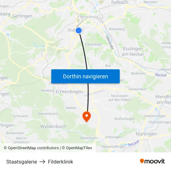 Staatsgalerie to Filderklinik map