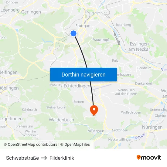 Schwabstraße to Filderklinik map