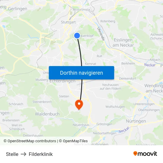 Stelle to Filderklinik map