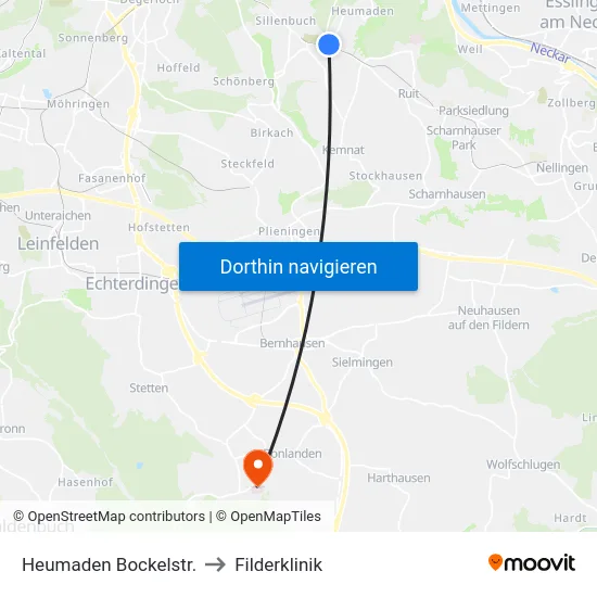 Heumaden Bockelstr. to Filderklinik map