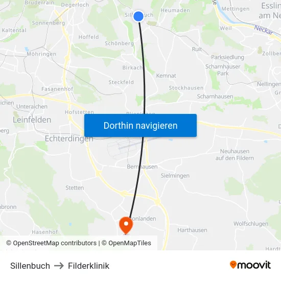 Sillenbuch to Filderklinik map