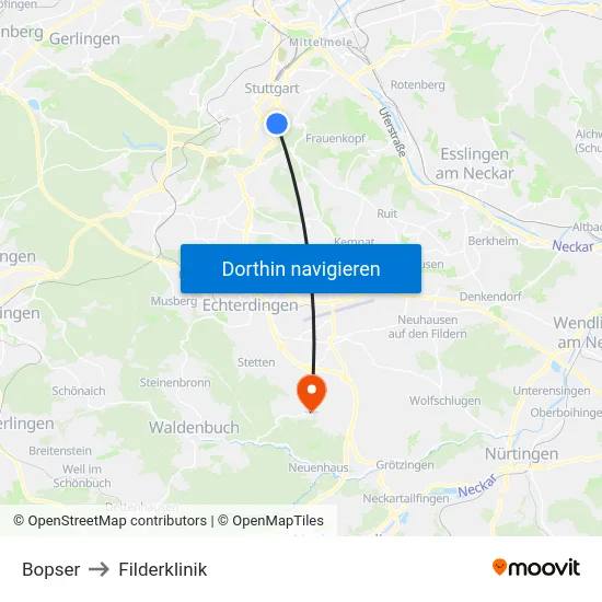 Bopser to Filderklinik map