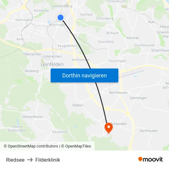 Riedsee to Filderklinik map