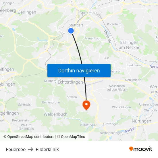 Feuersee to Filderklinik map