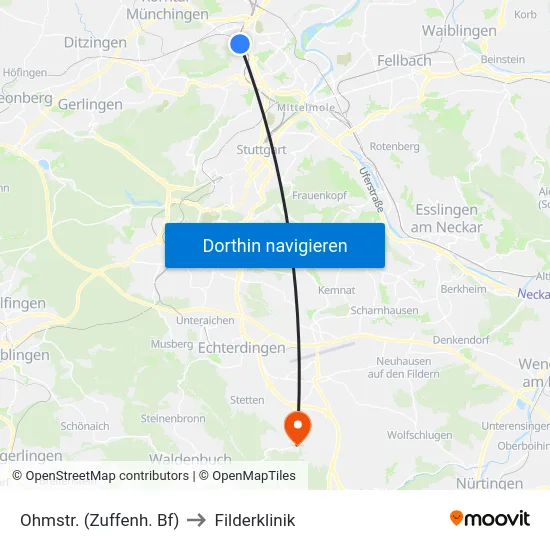 Ohmstr. (Zuffenh. Bf) to Filderklinik map