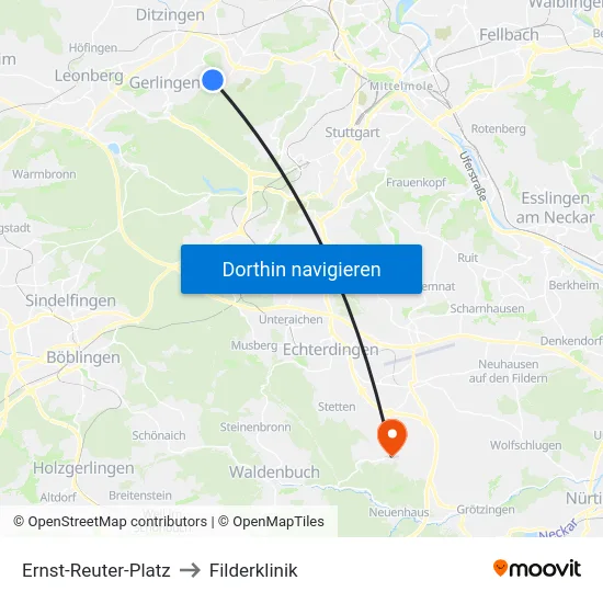 Ernst-Reuter-Platz to Filderklinik map