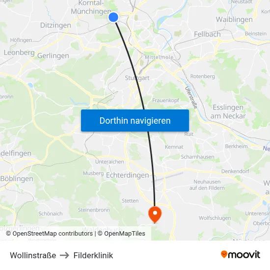 Wollinstraße to Filderklinik map