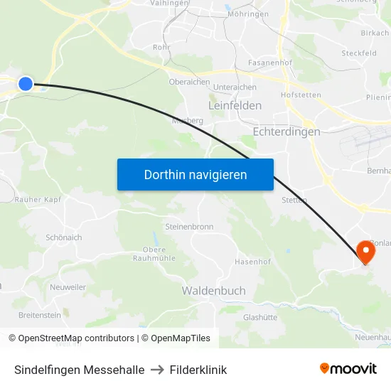 Sindelfingen Messehalle to Filderklinik map