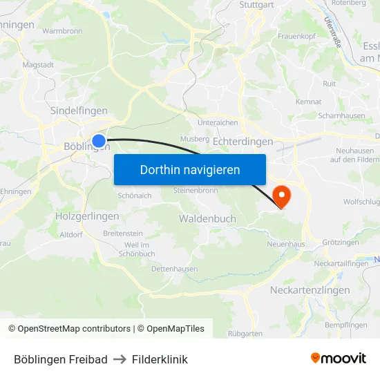 Böblingen Freibad to Filderklinik map