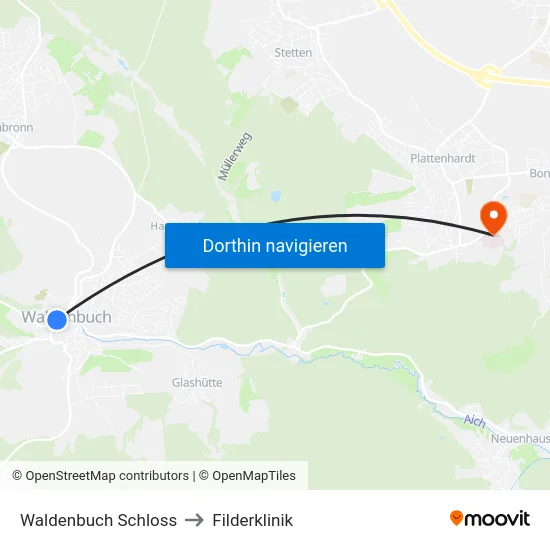 Waldenbuch Schloss to Filderklinik map