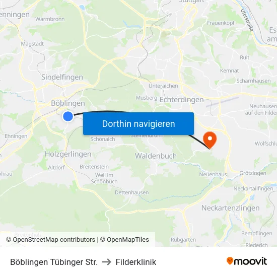 Böblingen Tübinger Str. to Filderklinik map