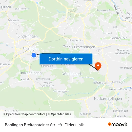 Böblingen Breitensteiner Str. to Filderklinik map