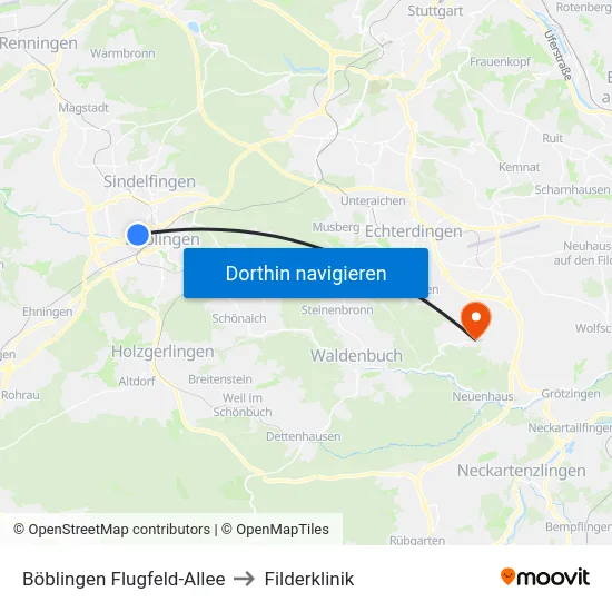Böblingen Flugfeld-Allee to Filderklinik map