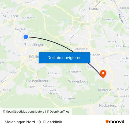 Maichingen Nord to Filderklinik map