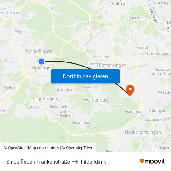 Sindelfingen Frankenstraße to Filderklinik map