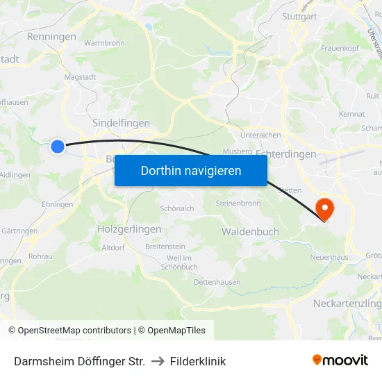 Darmsheim Döffinger Str. to Filderklinik map