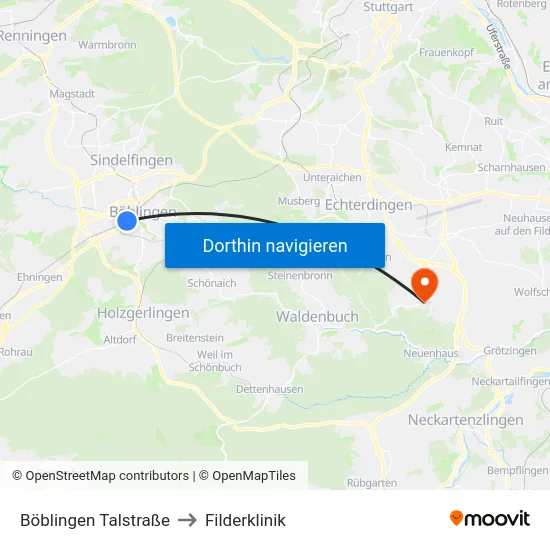 Böblingen Talstraße to Filderklinik map