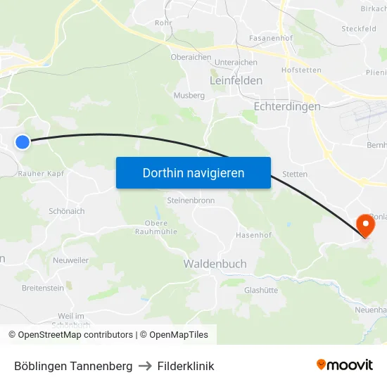 Böblingen Tannenberg to Filderklinik map