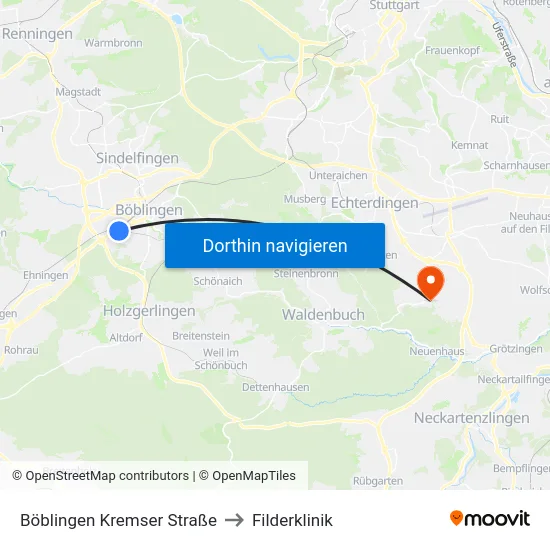 Böblingen Kremser Straße to Filderklinik map