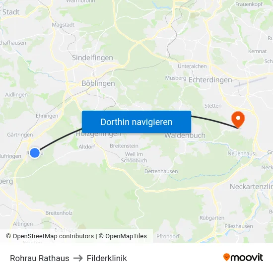 Rohrau Rathaus to Filderklinik map