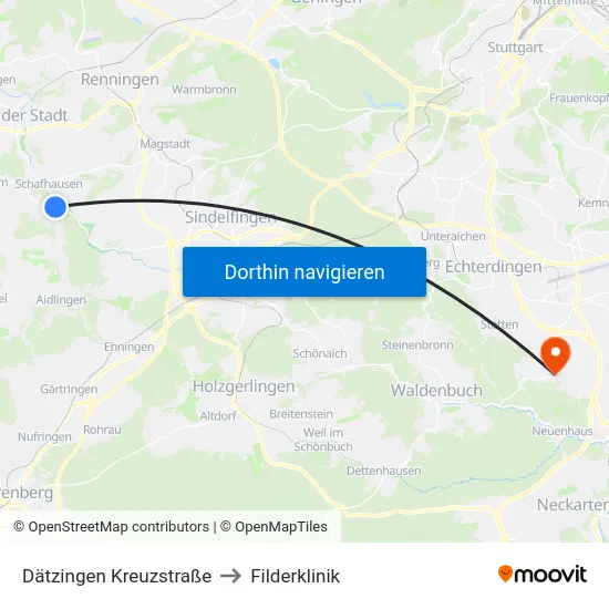 Dätzingen Kreuzstraße to Filderklinik map