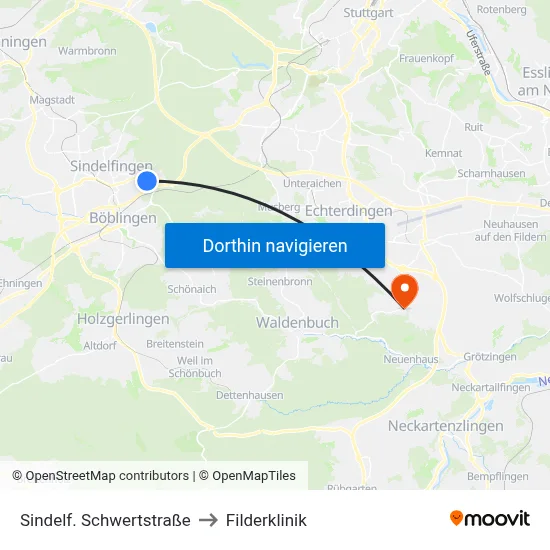 Sindelf. Schwertstraße to Filderklinik map