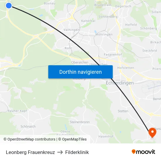 Leonberg Frauenkreuz to Filderklinik map