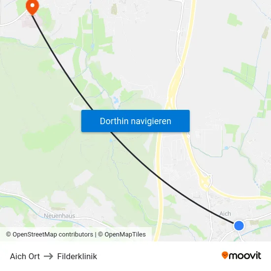 Aich Ort to Filderklinik map