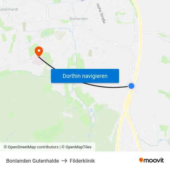 Bonlanden Gutenhalde to Filderklinik map