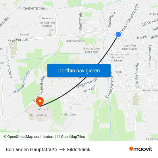 Bonlanden Hauptstraße to Filderklinik map