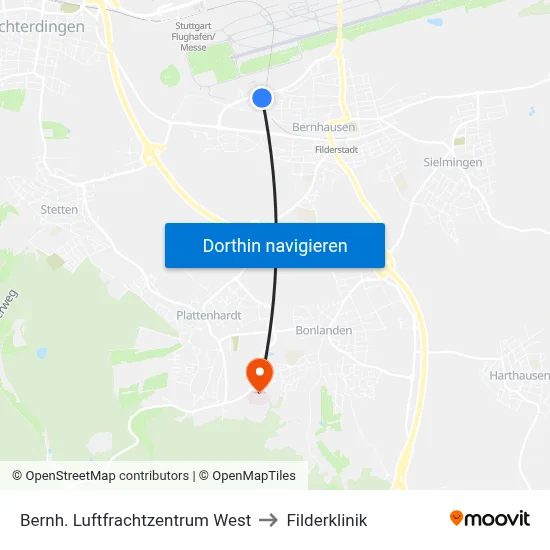 Bernh. Luftfrachtzentrum West to Filderklinik map