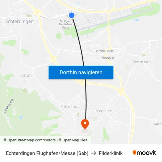 Echterdingen Flughafen/Messe (Sab) to Filderklinik map