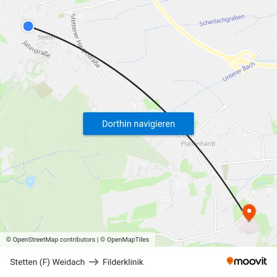 Stetten (F) Weidach to Filderklinik map