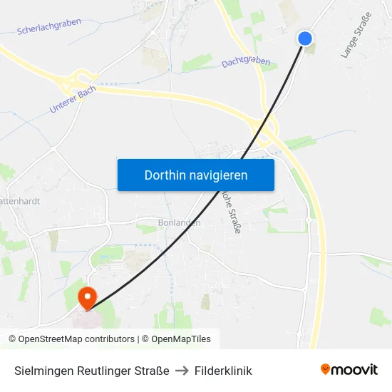 Sielmingen Reutlinger Straße to Filderklinik map