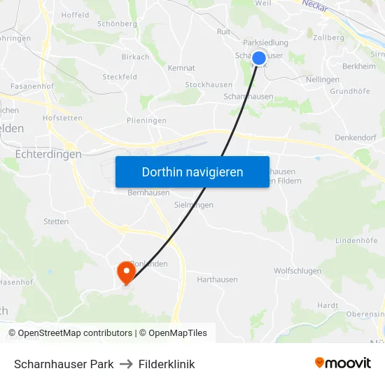 Scharnhauser Park to Filderklinik map