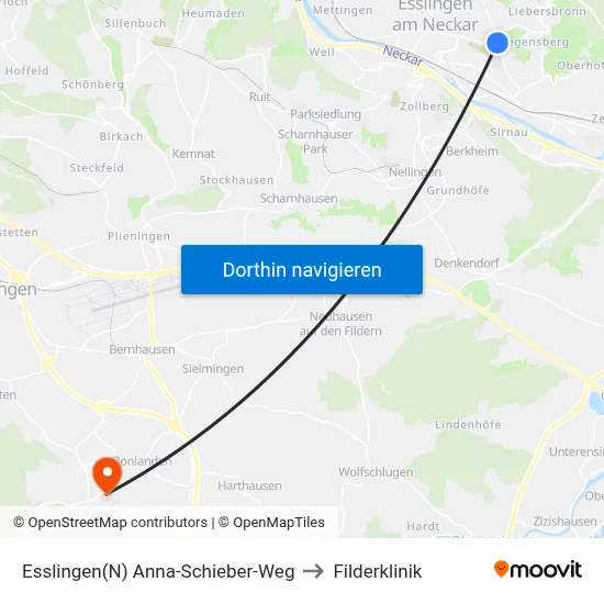 Esslingen(N) Anna-Schieber-Weg to Filderklinik map