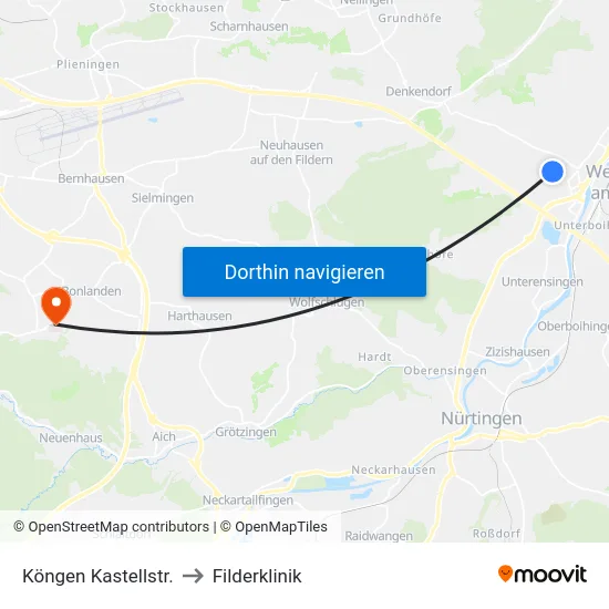 Köngen Kastellstr. to Filderklinik map