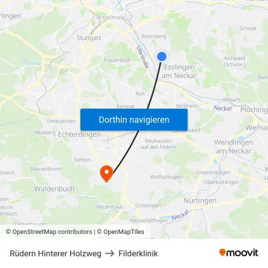Rüdern Hinterer Holzweg to Filderklinik map
