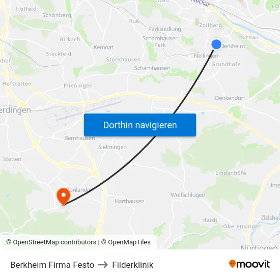 Berkheim Firma Festo to Filderklinik map