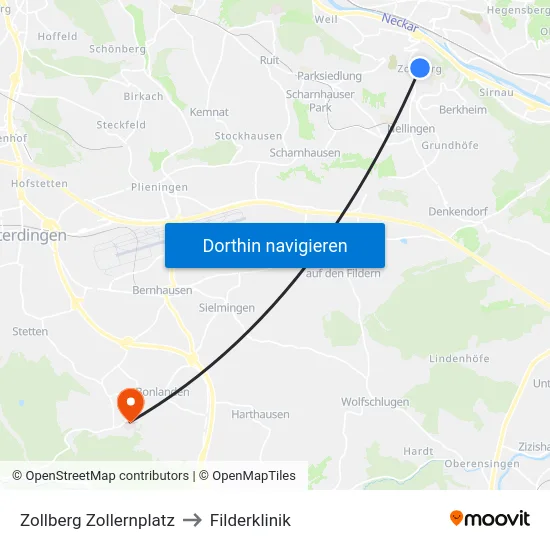 Zollberg Zollernplatz to Filderklinik map