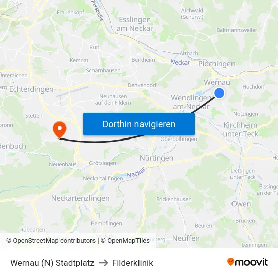 Wernau (N) Stadtplatz to Filderklinik map